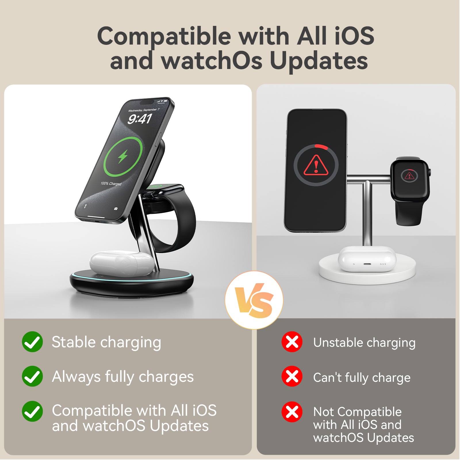 Qi2 Certified 3-in-1 15W Wireless Charger for Apple Devices