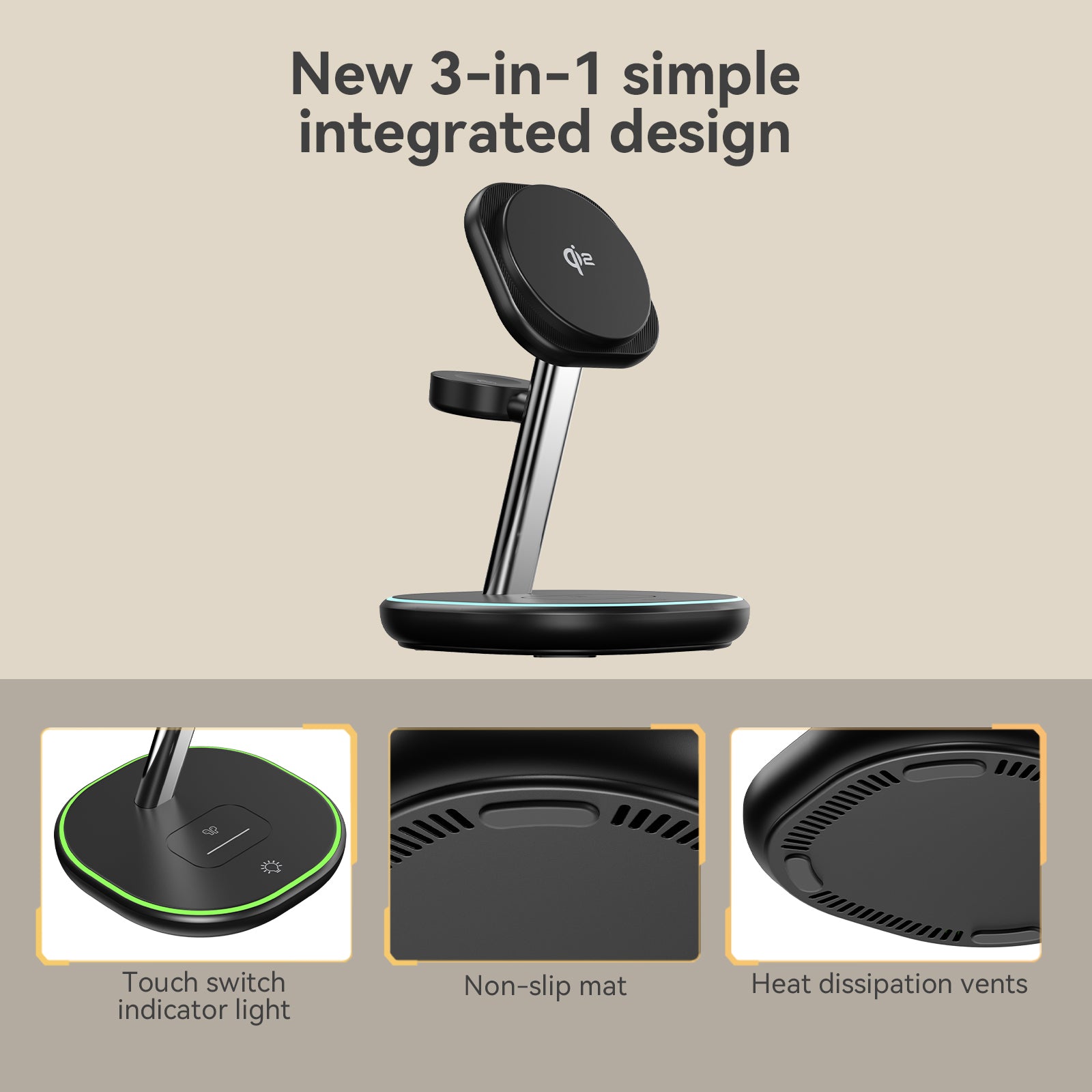 Qi2 Certified 3-in-1 15W Wireless Charger for Apple Devices