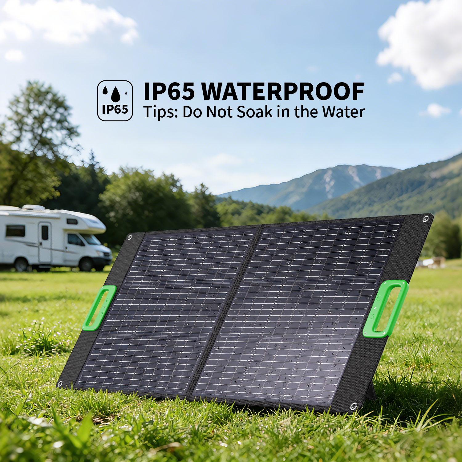 100W Portable Solar Panel, 23.5% High-Efficiency ETFE Foldable Solar Charger with Kickstand, IP65 Waterproof, 18V Output for RV Camping & Off-Grid Power Stations