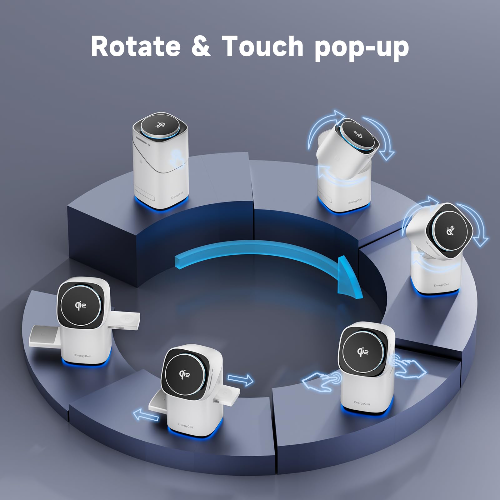 Rotating Wireless Charger, Qi2 Certified 2X Faster 15W for iPhone Charging Station 16/15/14/13/12