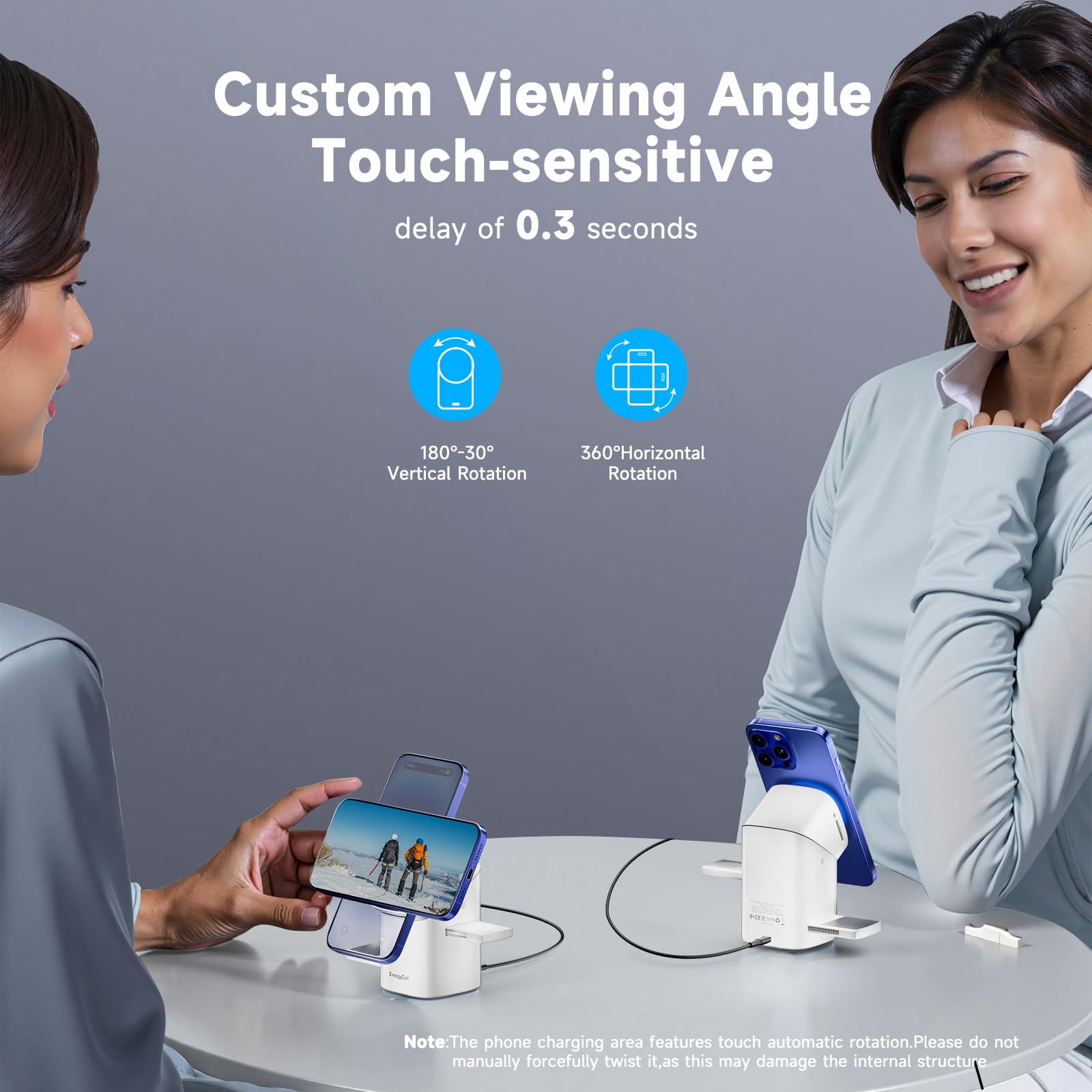 Rotating Wireless Charger, Qi2 Certified 2X Faster 15W for iPhone Charging Station 16/15/14/13/12