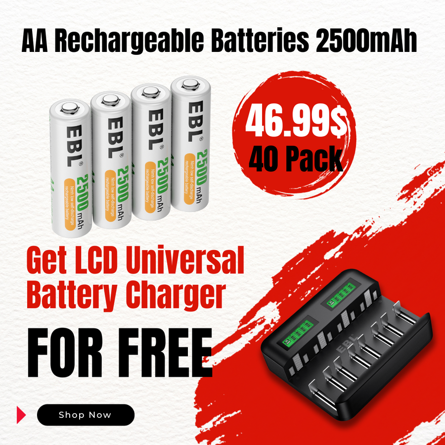 【BlackFriday Sale】EBL AA Rechargeable Batteries Ni-MH 1.2V 2500mAh