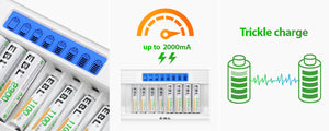 EBL 8Pcs 2300mAh AA Batteries with RM-76 8-Bay Charger
