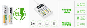 EBL AA AAA Rechargeable Batteries with FY-409 4-Bay Individual LCD Charger
