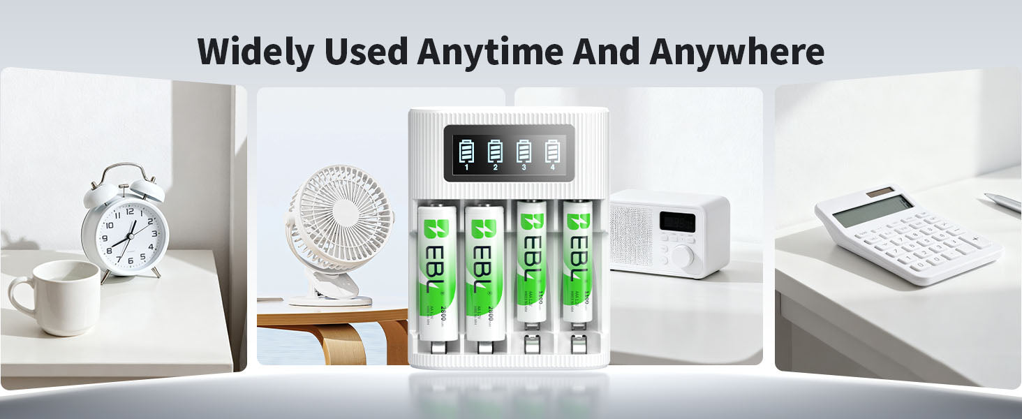 EBL AA AAA Rechargeable Batteries with FY-409 4-Bay Individual LCD Charger