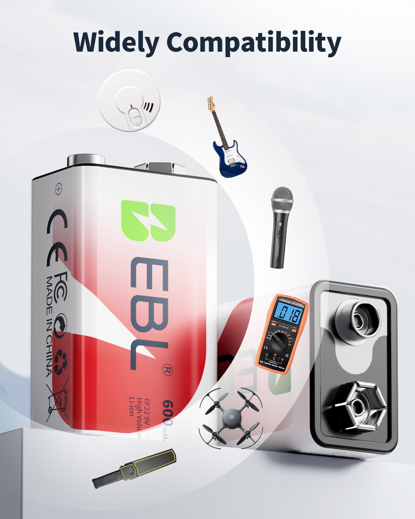 EBL 4 Packs 600mAh 9V Li-ion Batteries with 4 Bay 9V Charger