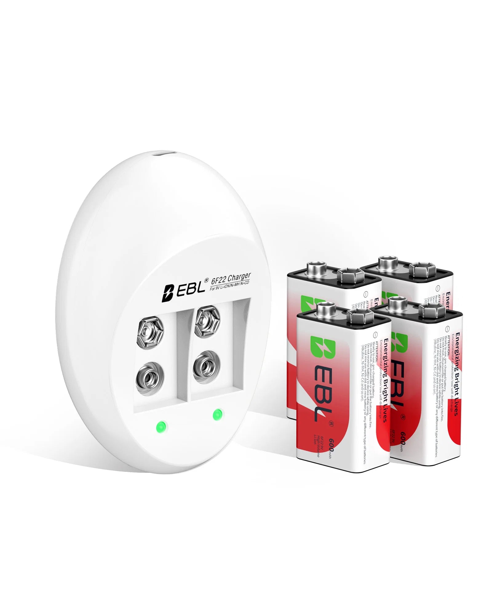 EBL 4-Pack 9V Li-ion Rechargeable Batteries with Smart Charger, 9V Battery Charger Kit for Smoke Alarms, Wireless Microphones, Multimeters, Toys & More