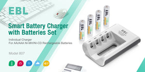 EBL 807 4-Bay Smart Battery Charger for AA AAA AAAA Ni-MH Ni-Cd Batteries