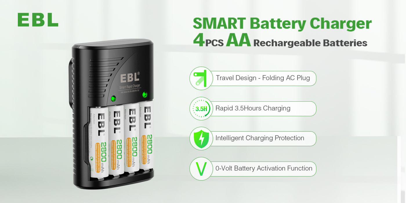 EBL 802 Smart Charger With AA 2800mAh Batteries Kit