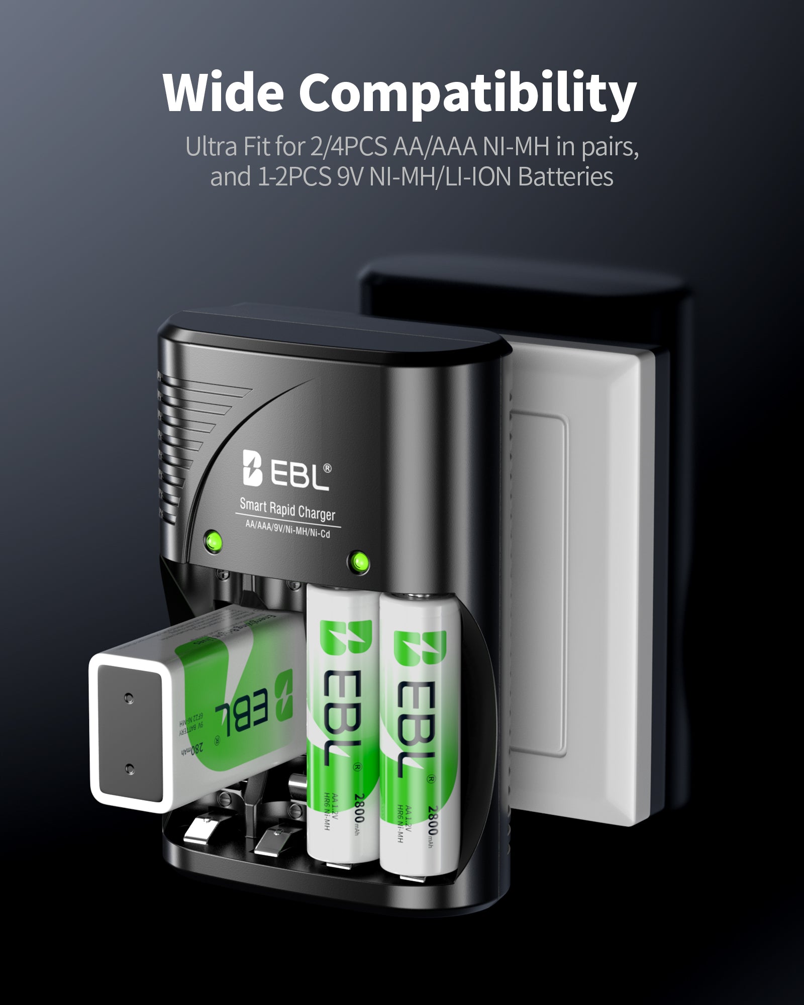 Kit Cargador Inteligente EBL 802 Con Pilas AA AAA 9V