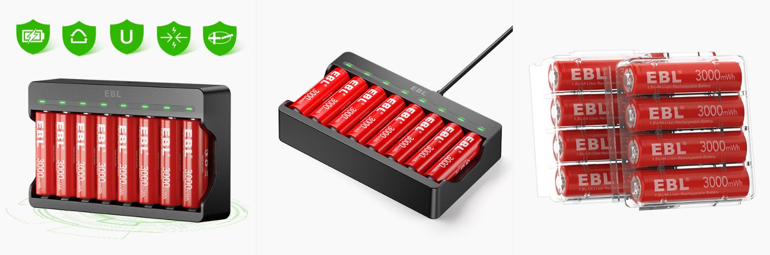 EBL Lithium Battery Charger with 1.5V AA AAA Li-ion Batteries