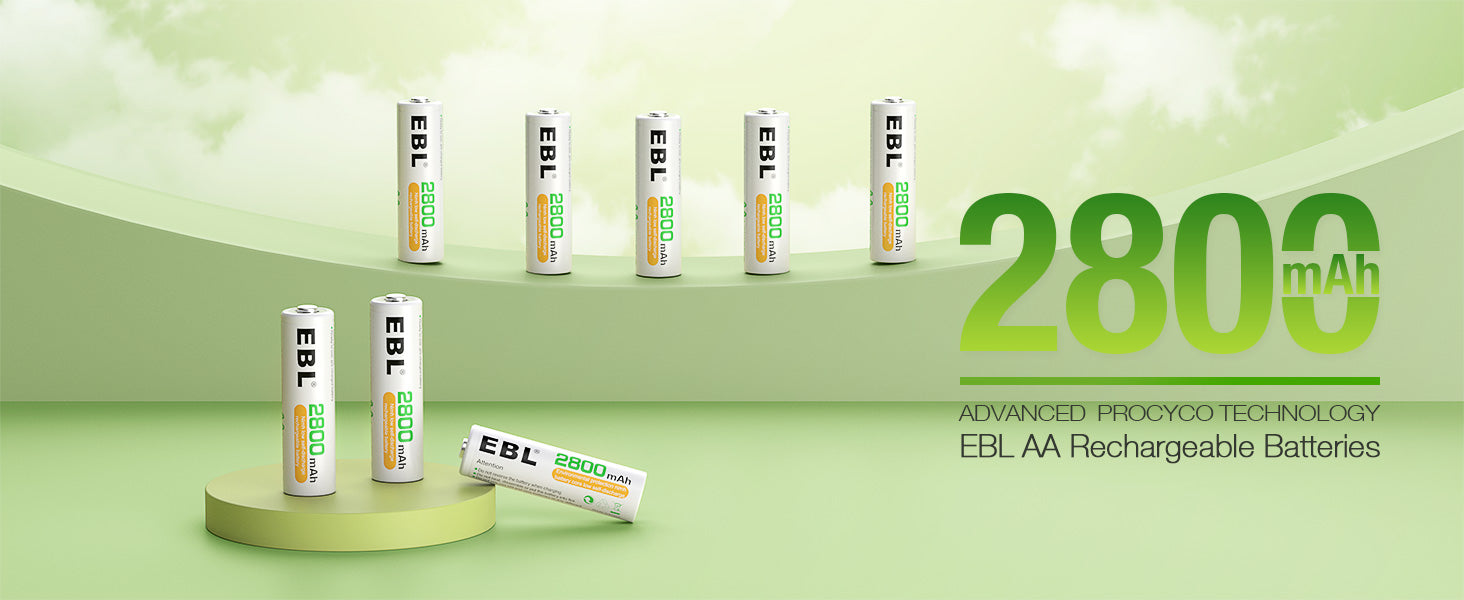 EBL rechargeable AA batteries with 2800mAh capacity