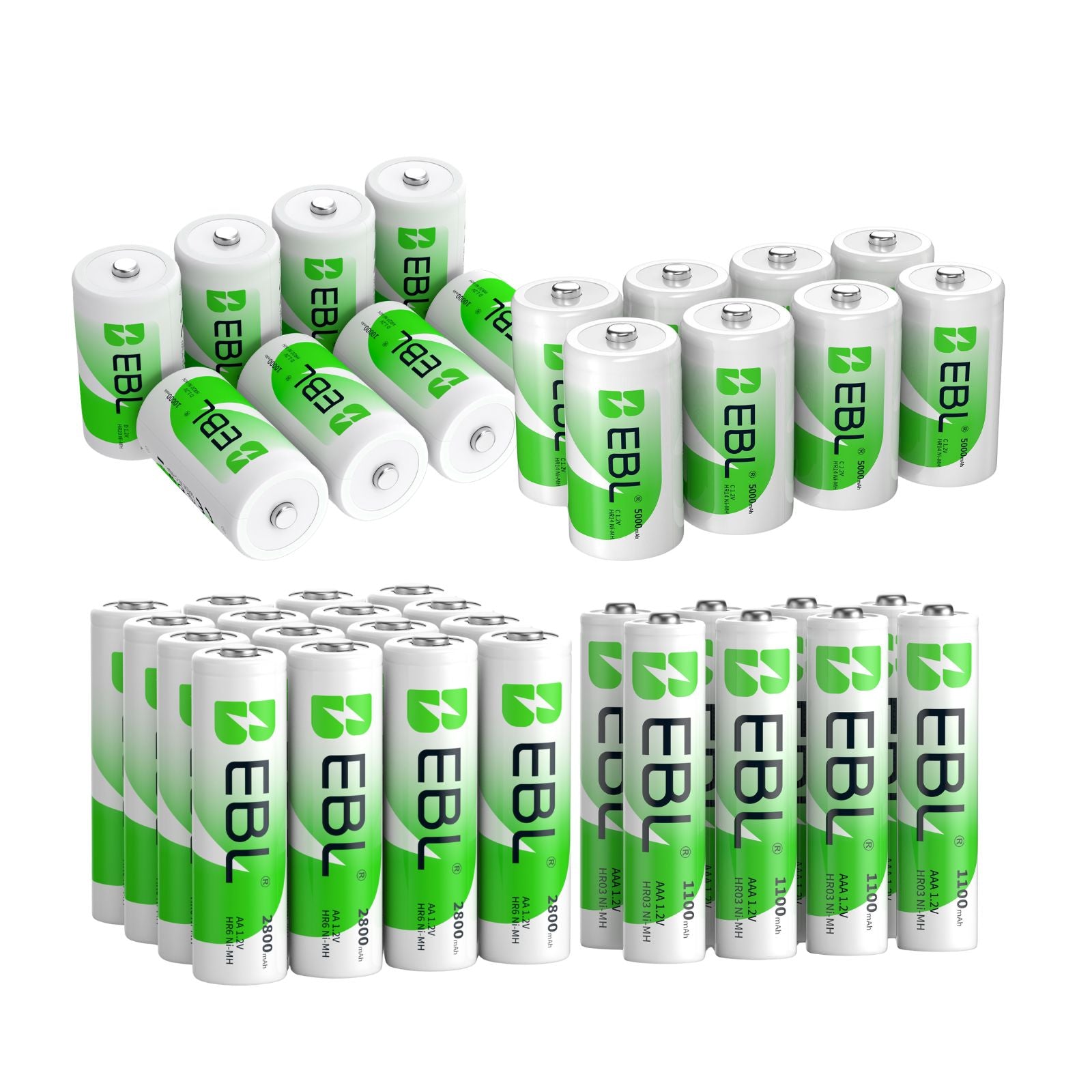 EBL Rechargeable AA AAA C D 9V Batteries Combo