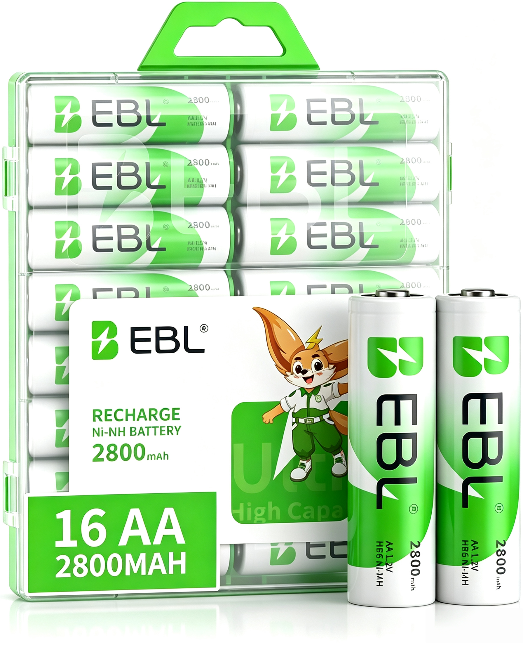 EBL AA Rechargeable Batteries 2800mAh Ready 2 Charge Quality AA Batteries - 16 Counts