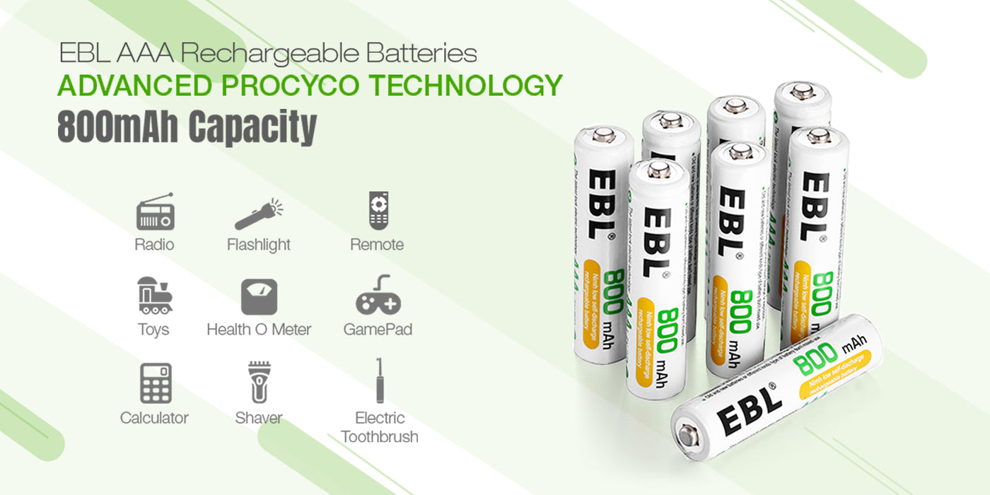 EBL AAA Ni-MH Rechargeable Batteries 1.2V 800mAh