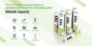 EBL AAA Ni-MH Rechargeable Batteries 1.2V 800mAh