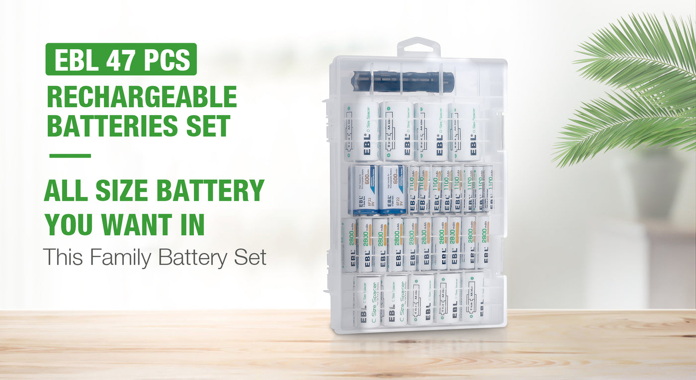 EBL 47Pcs AA AAA C D 9V Power Battery Kit Box