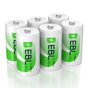 EBL 4 Piles C Rechargeables 5000mAh - Haute Capacité, 1200 Cycles, Pour Appareils Photo, Lampes, Jouets