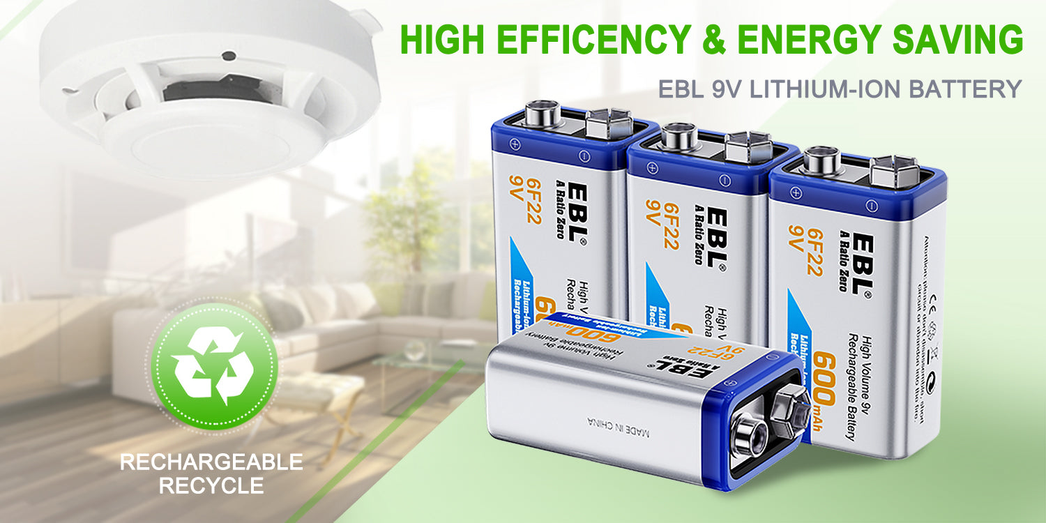 EBL Baterías recargables de 9 V Baterías de iones de litio de 9 voltios de  iones de litio de 600 mAh (4 paquetes)