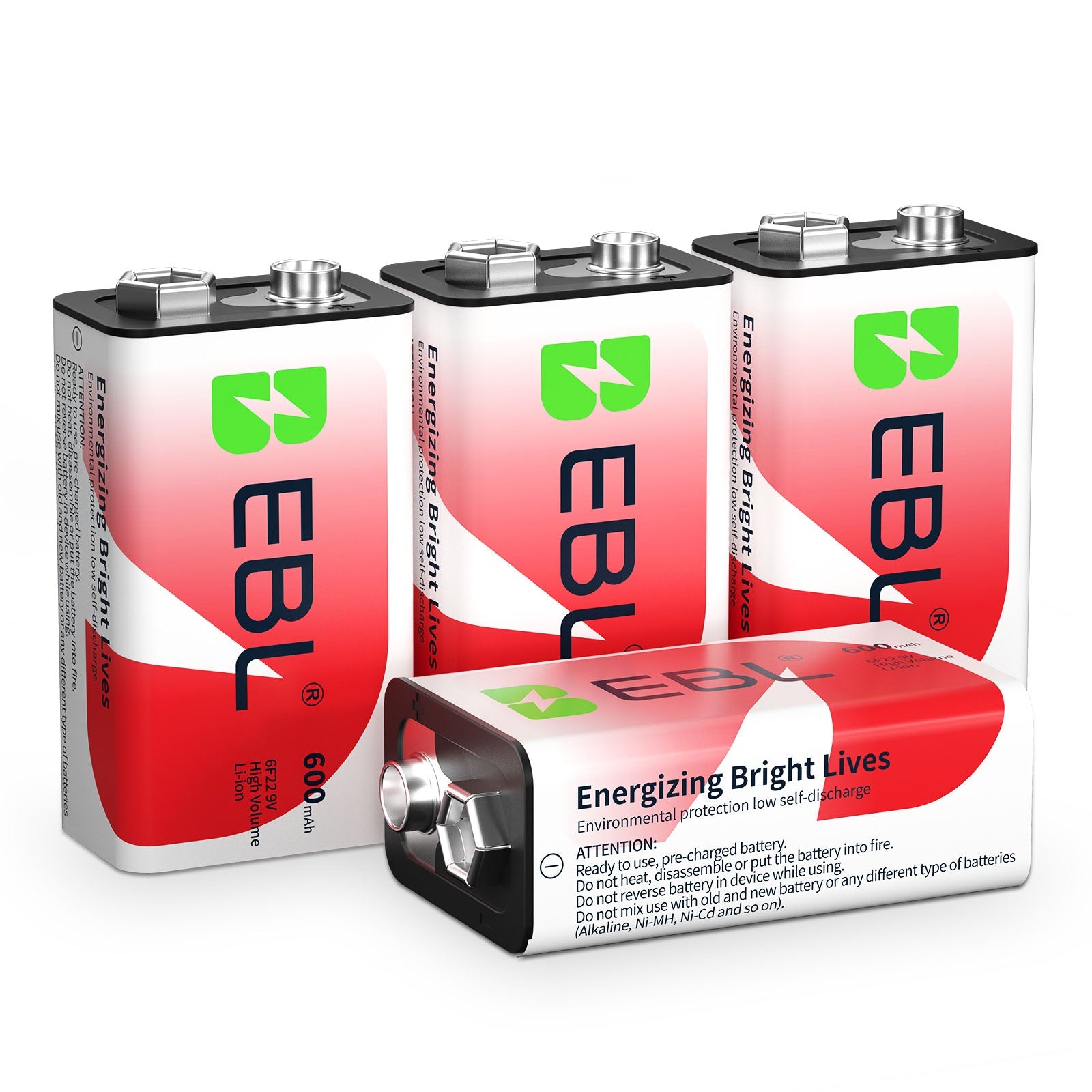 EBL 9V Li-ion Rechargeable Batteries 600mAh
