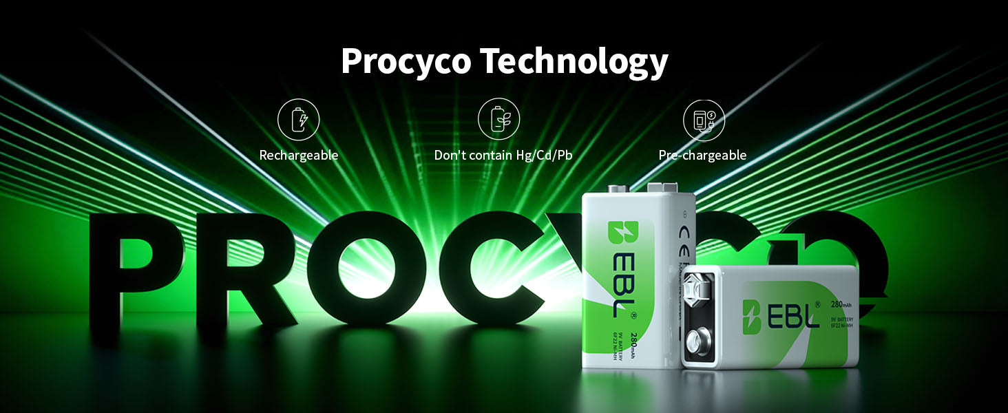 EBL 9V Rechargeable Ni-MH Battery 280mah