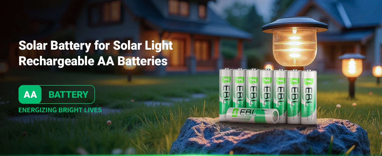 EBL AA Rechargeable Batteries 1100mAh for Solar Lights | NiMH 1.2V