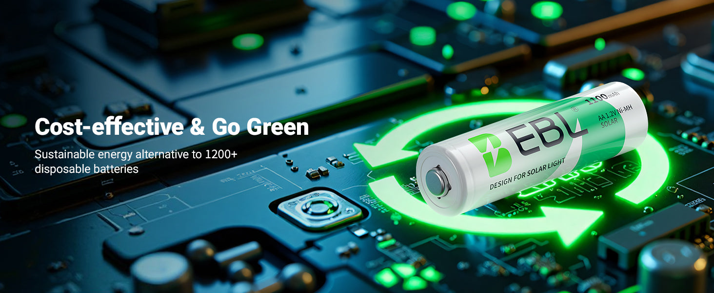 EBL AA Rechargeable Batteries 1100mAh for Solar Lights | NiMH 1.2V