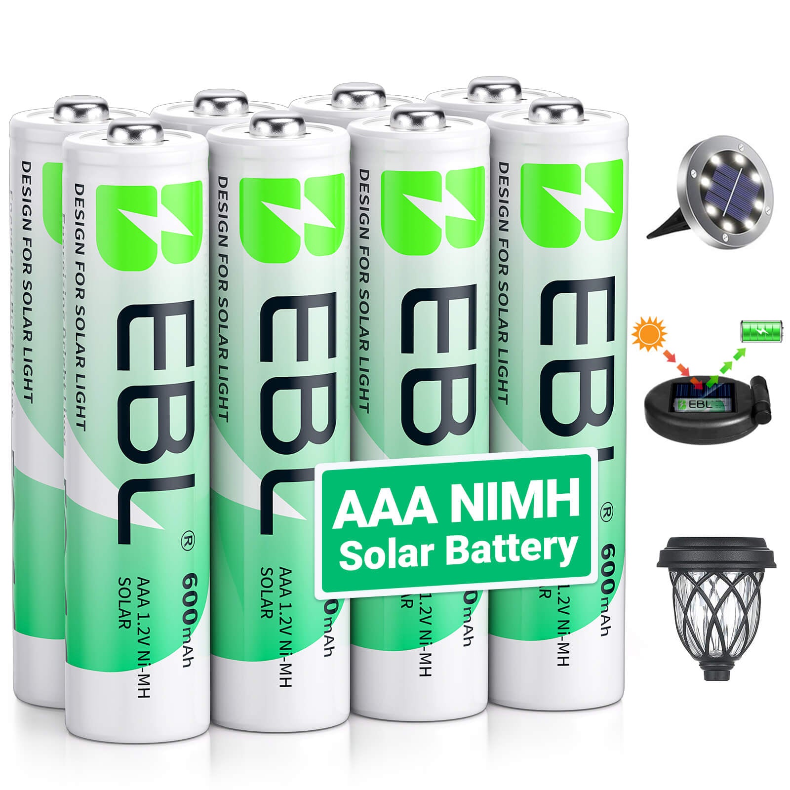 EBL 1.2V NiMH AAA Rechargeable Batteries 600mAh for Solar Lights