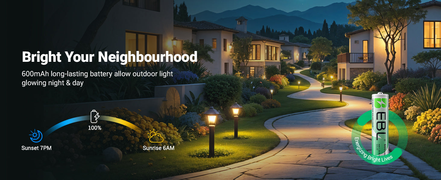 EBL 1.2V NiMH AAA Rechargeable Batteries 600mAh for Solar Lights