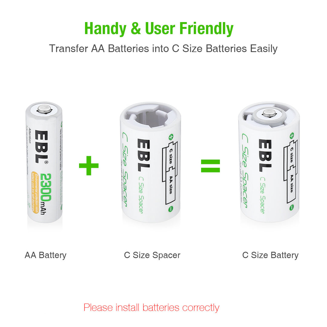 EBL AA to C Size Battery Spacer Converter Case