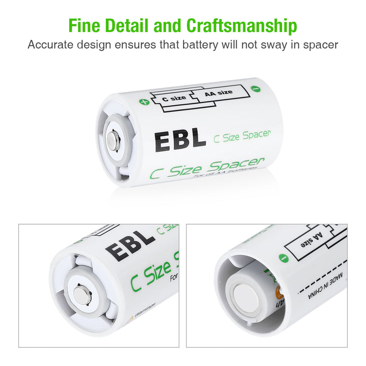 EBL AA to C Size Battery Spacer Converter Case