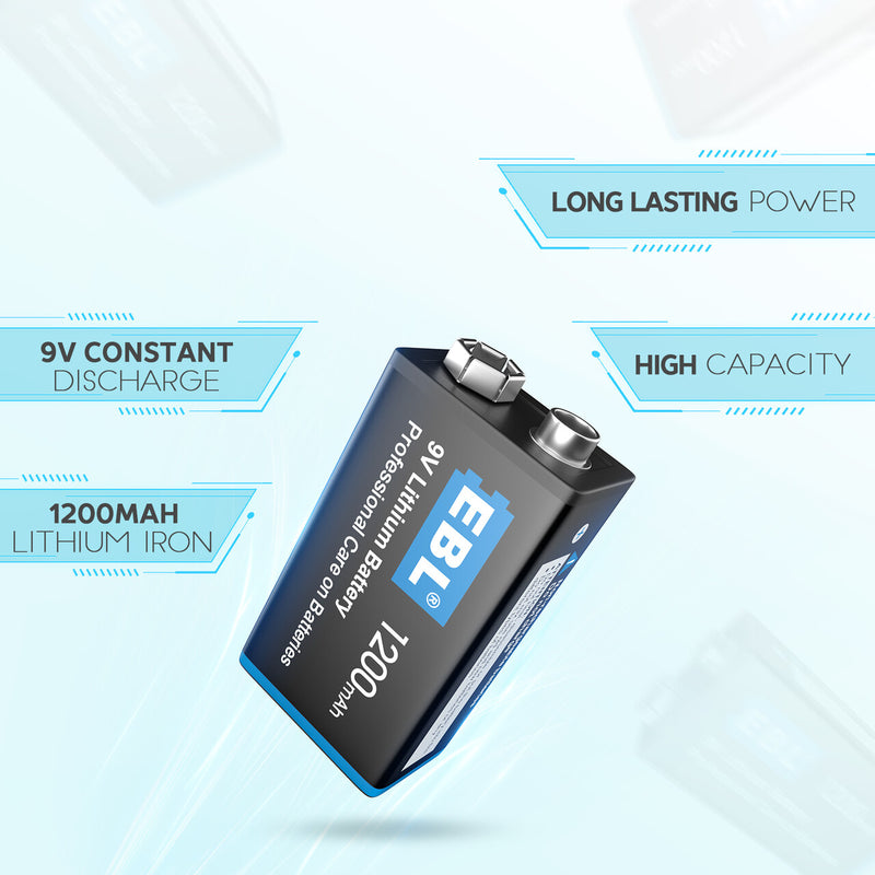 EBL Non-Rechargeable 1200mAh 9V Lithium Batteries
