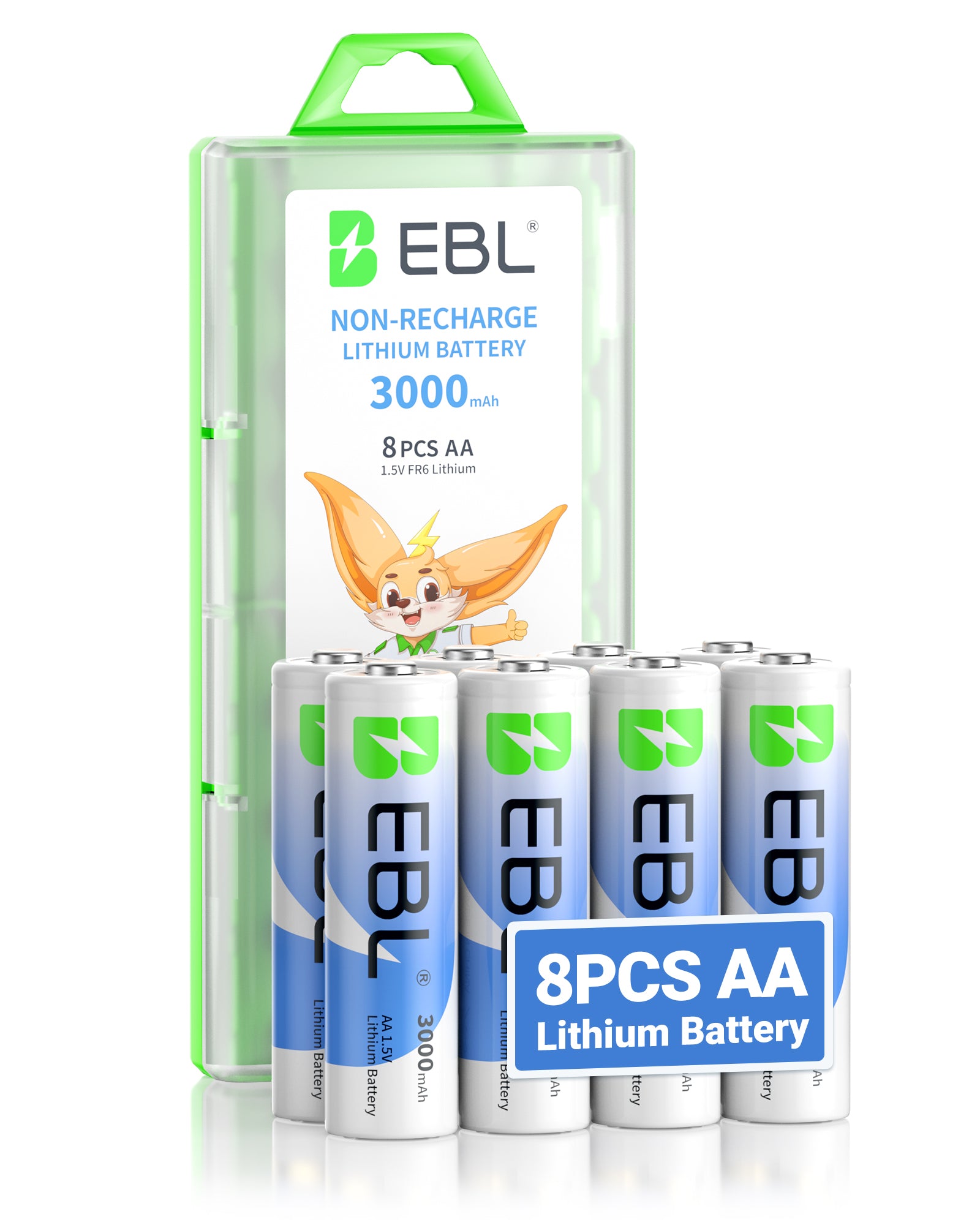 EBL 8 Pack 3000mAh 1.5V Lithium AA Batteries - Non-Rechargeable High Performance Super Ⅰ AA Lithium Batteries Constant Volt for Cameras, High-Tech Devices (Non-Rechargeable Batteries)