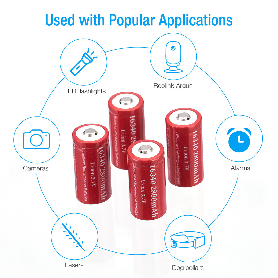 Shop Long-Lasting 3.7V 16340 RCR123A Rechargeable Li-ion Batteries –  EBLOfficial