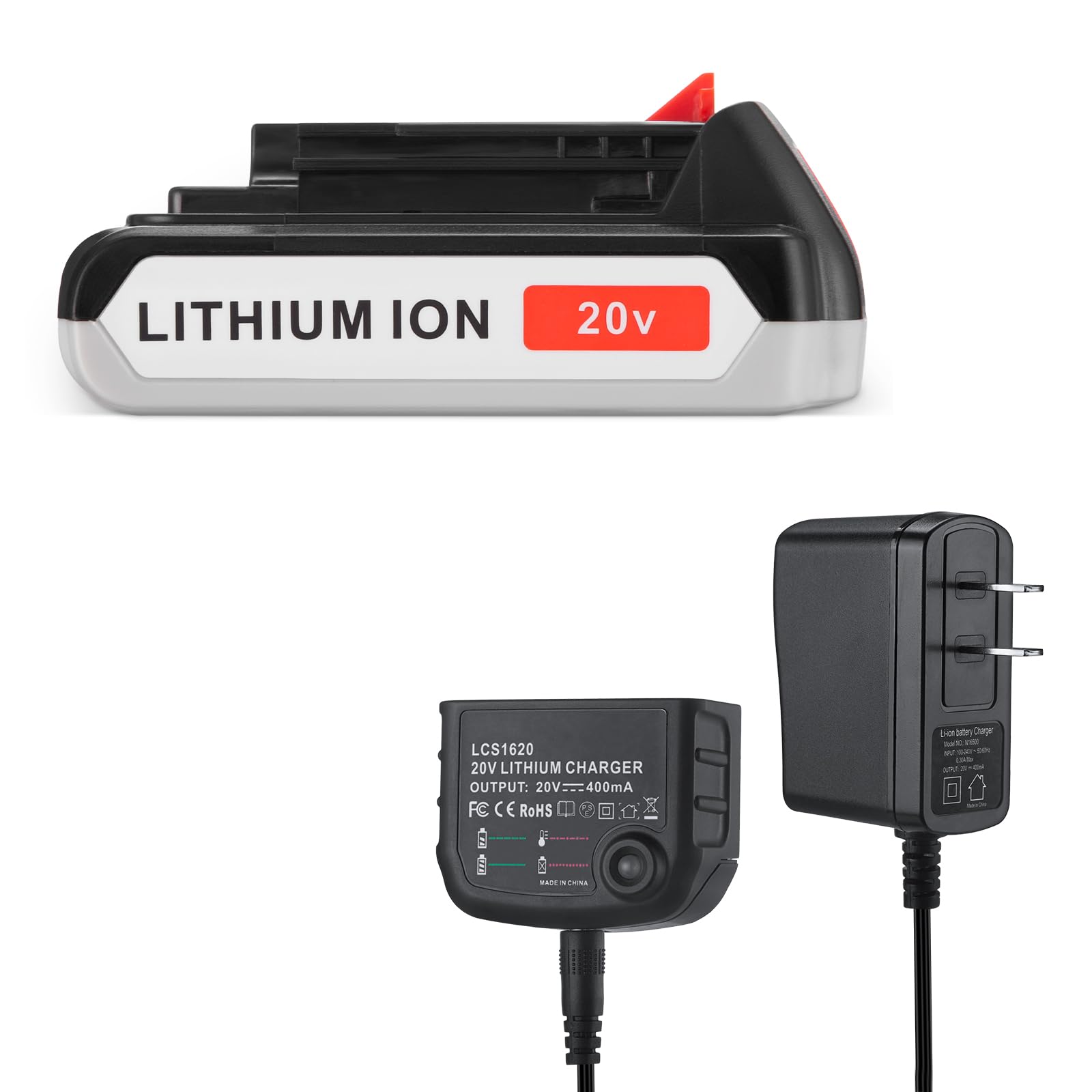  Replacement 3.0Ah 20V Battery wtih Charger for Black & Decker LBXR20 Series