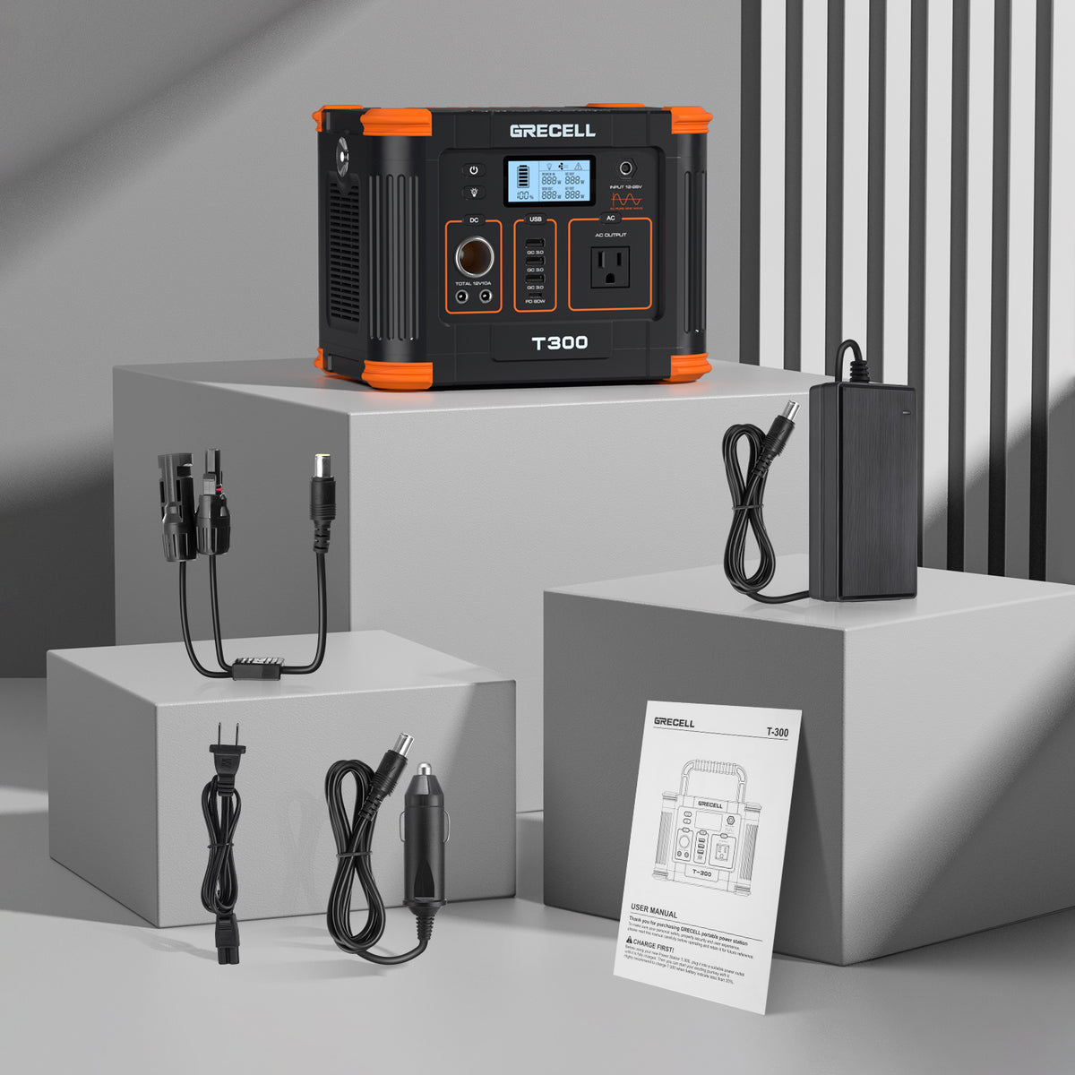 GRECELL 300W Portable Power Station, 288Wh Solar Generator for Camping, RV Travel & Home Backup