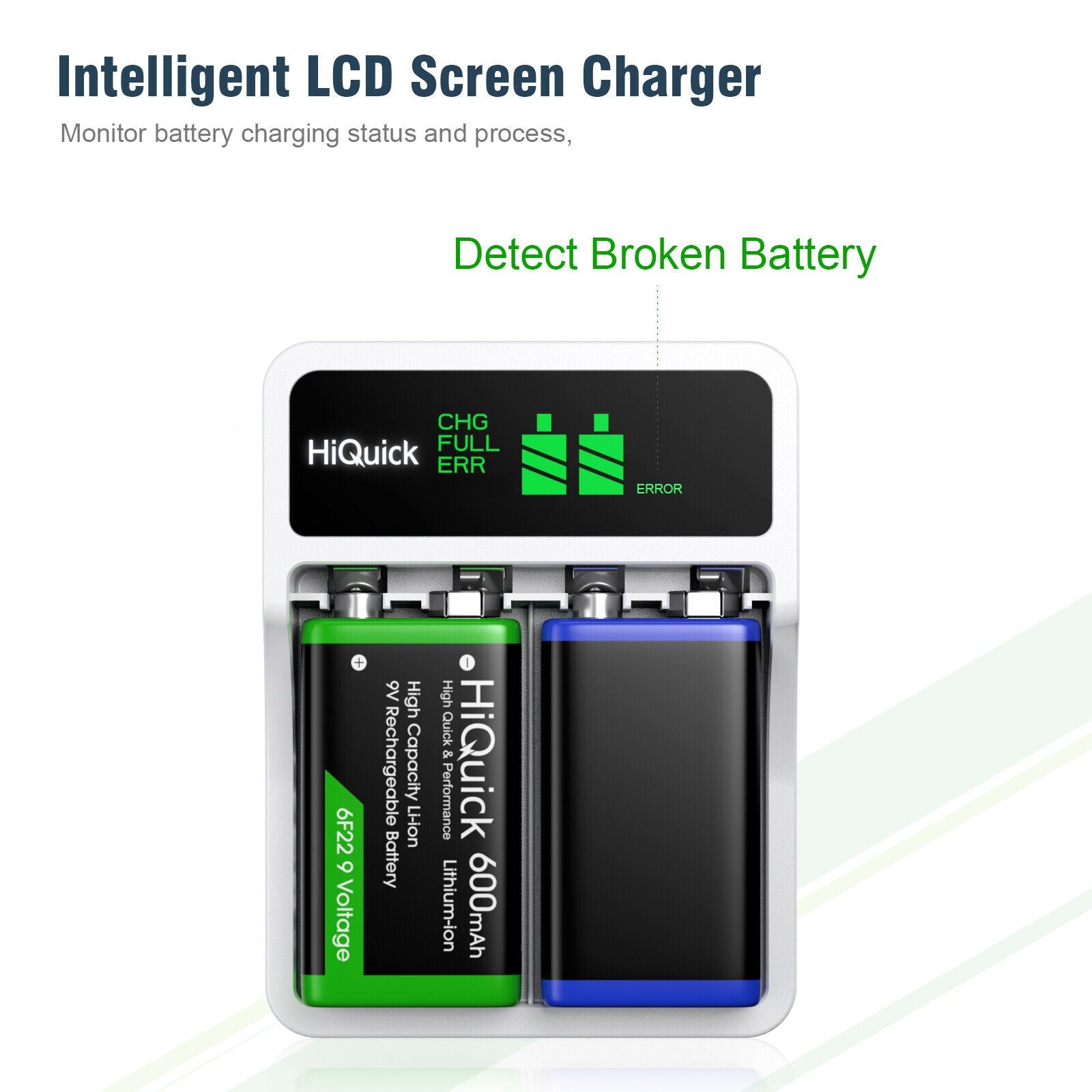 HiQuick 2 Bay LCD 9 Volt Charger for 9V NiMH NiCD Li-ion Battery
