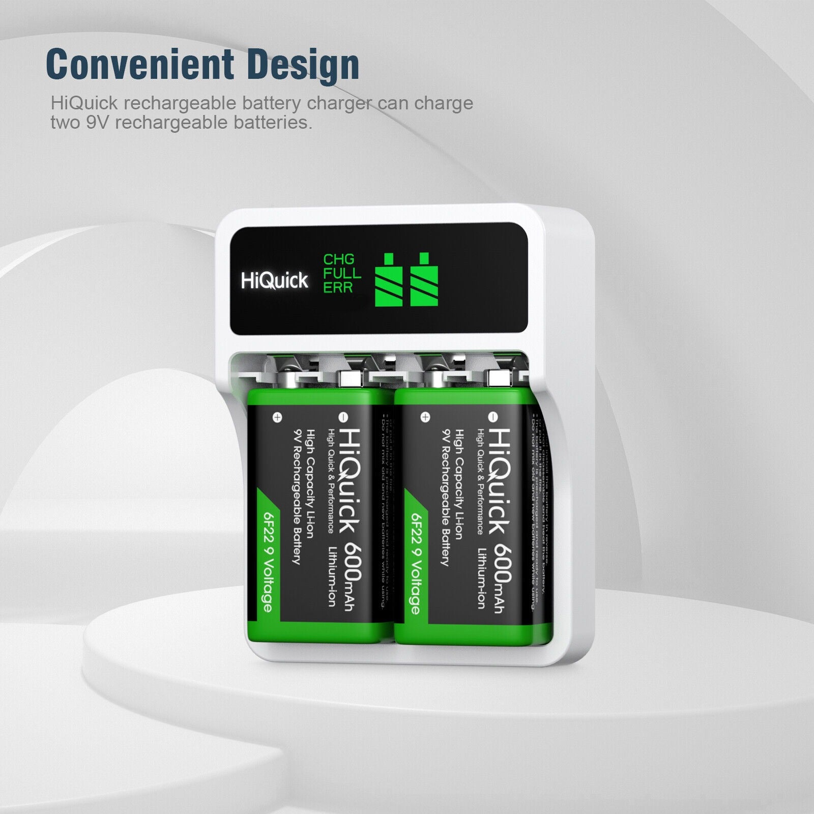 HiQuick 2 Bay LCD 9 Volt Charger for 9V NiMH NiCD Li-ion Battery