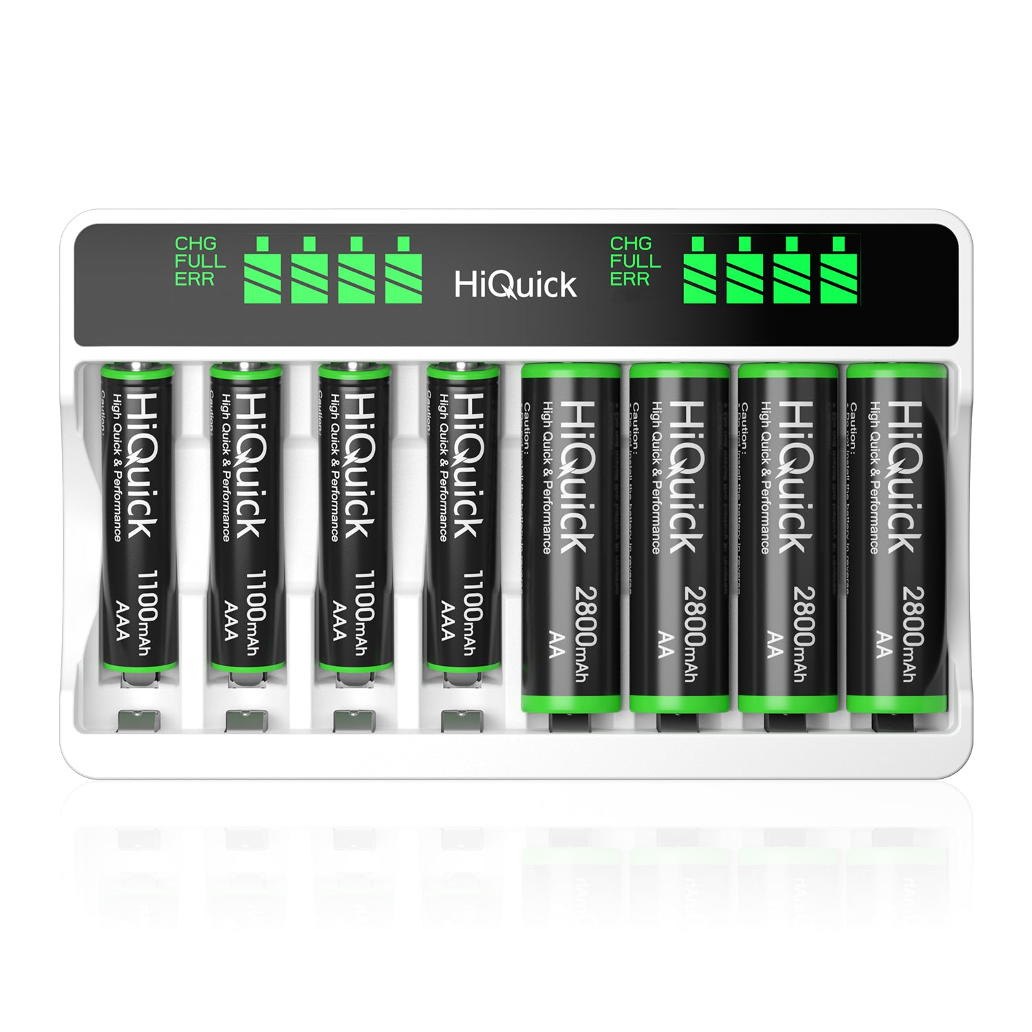 HiQuick 8-Pack Rechargeable Batteries with Charger: 4x AA 2800mAh + 4x AAA 1100mAh Ni-MH & 8-Bay Fast Charger for AA/AAA