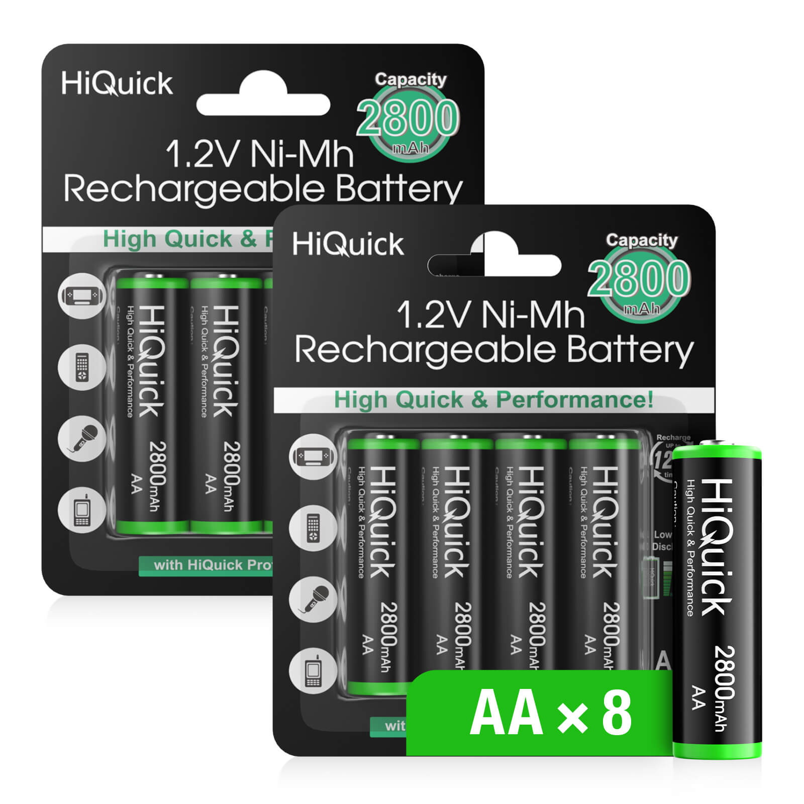 Pack Batteries Rechargeables HiQuick AA/AAA 1100-2800mAh NiMH + Chargeur 12 Emplacements - Pour Appareils Gourmands