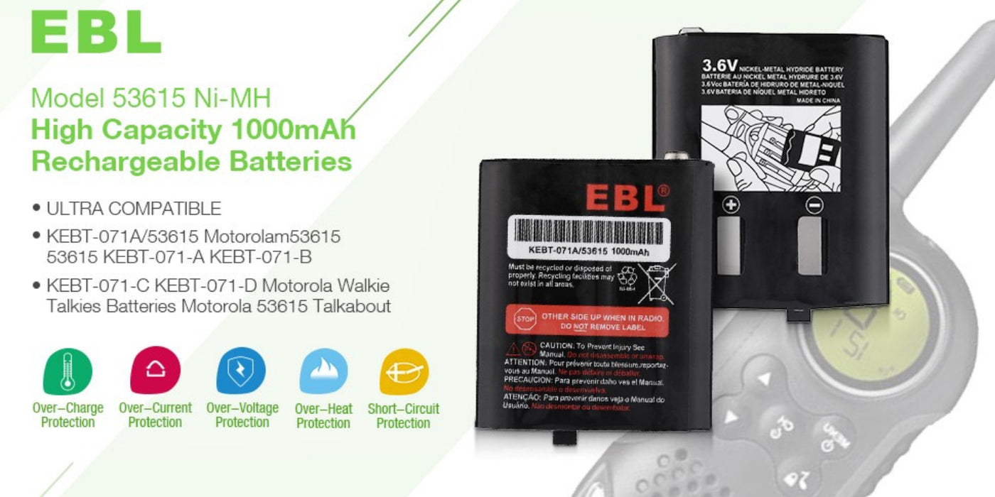 EBL KEBT-071A/53615 3.6V 1000mAh Two-Way Radio Rechargeable Battery
