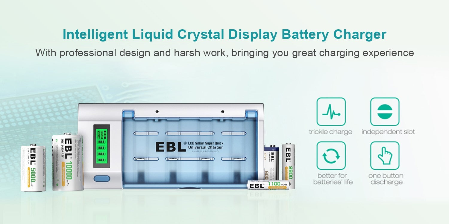 EBL Chargeur de Piles Universel- LCD Chargeur Universel 906 pour AA/ HR6,  AAA/ HR3, C/ HR14