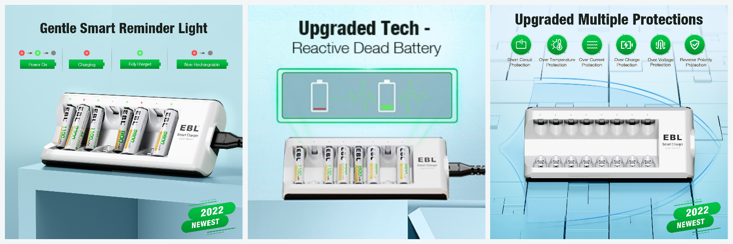 EBL Rechargeable AA and AAA Batteries with Upgraded 808 Battery Charger