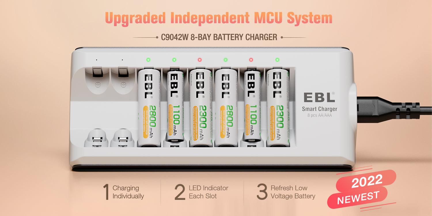 EBL Upgraded 808 8-Bay AA and AAA Individual Battery Charger