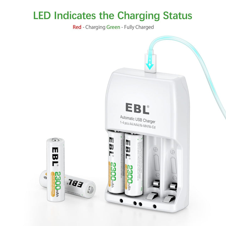 EBL AA Rechargeable Batteries 2300mAh with 916 Charger Combo