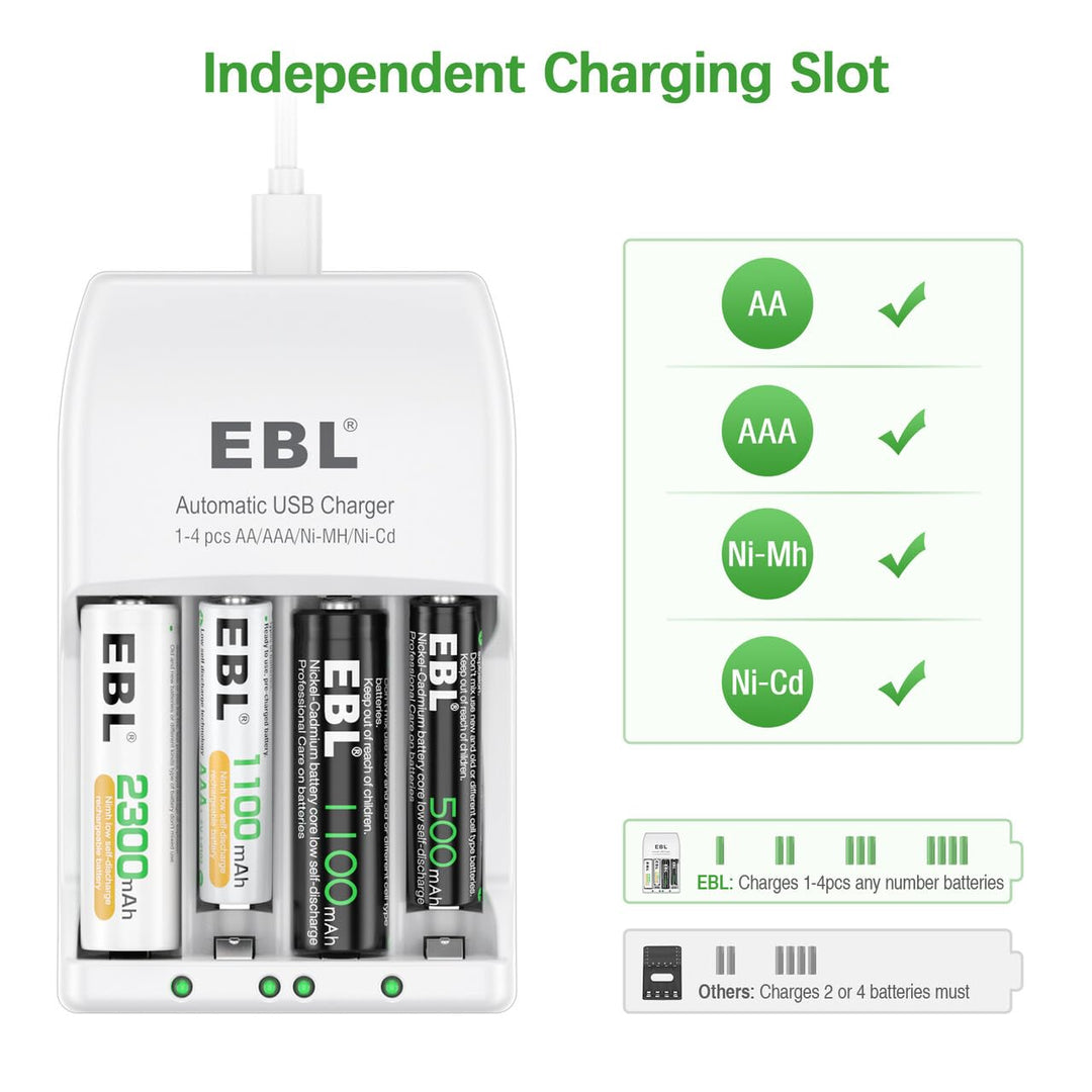 EBL AA Rechargeable Batteries 2300mAh with 916 Charger Combo