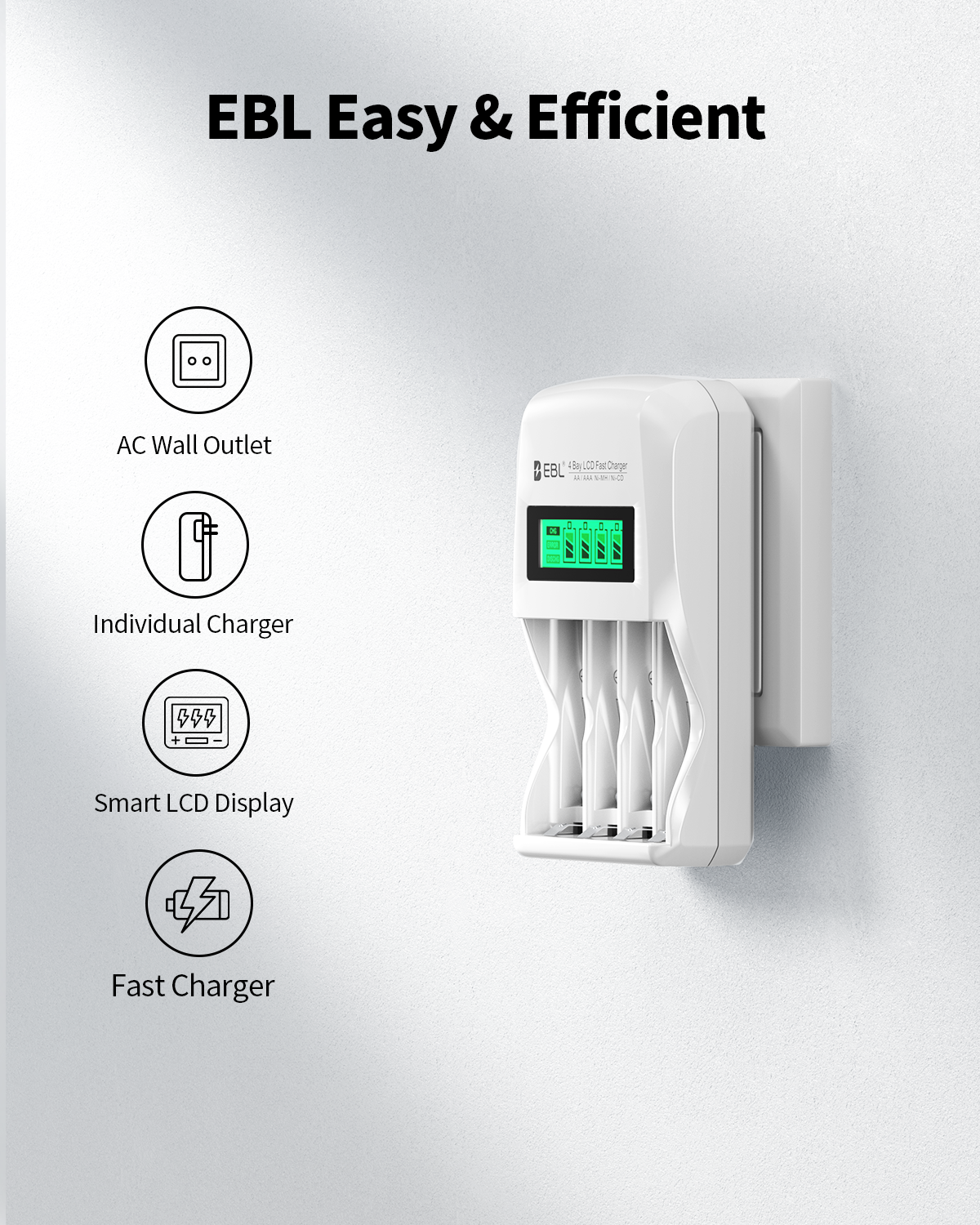 EBL Smart Individual Battery Charger for AA AAA Ni-MH Ni-CD Rechargeable Batteries