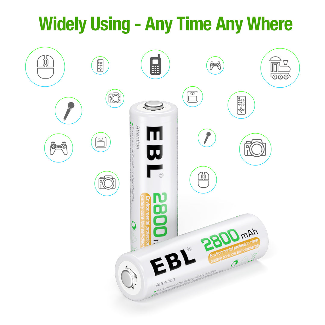  EBL AA Rechargeable Batteries,16-Pack Double A Battery (ProCyco  2800mAh) with AA AAA Battery Charger : Health & Household