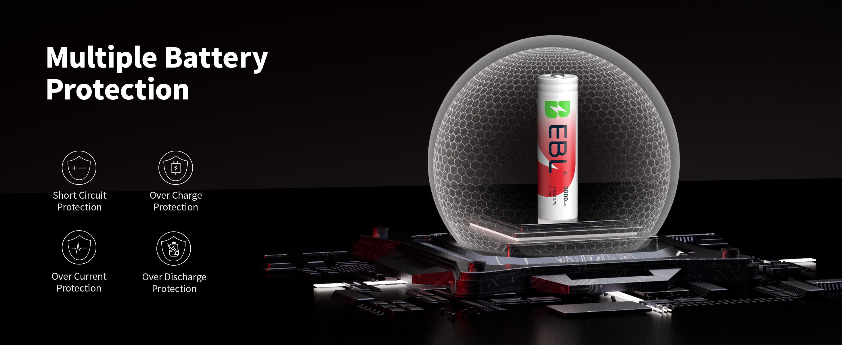 EBL BRC 18650 Rechargeable Battery 3000mAh - Protected Button Top