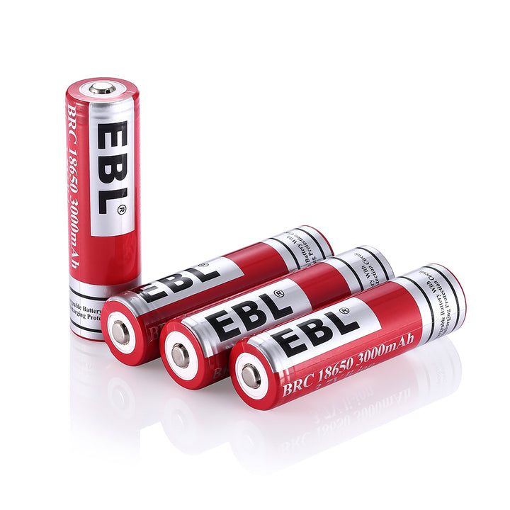 EBL BRC 18650 3000mAh Li-ion Battery, 4 Counts